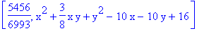 [5456/6993, x^2+3/8*x*y+y^2-10*x-10*y+16]